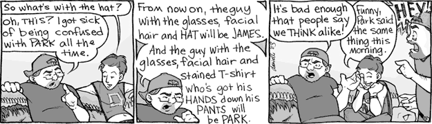 James decides to wear a hat so he won't be confused with Park.